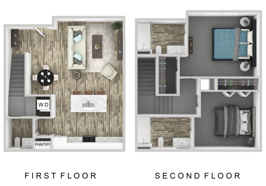 two floor plans with one bedroom and two bathrooms at The  Powell